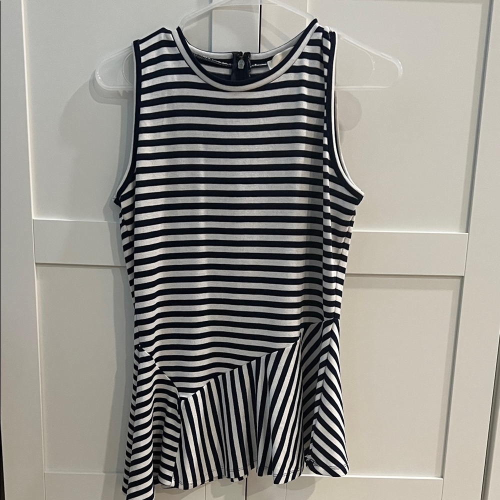 Michael Kors Navy Striped Sleeveless Peplum Top - Navy & White